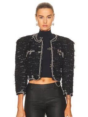 R13 NWOT square shoulder tweed jacket in black  S
